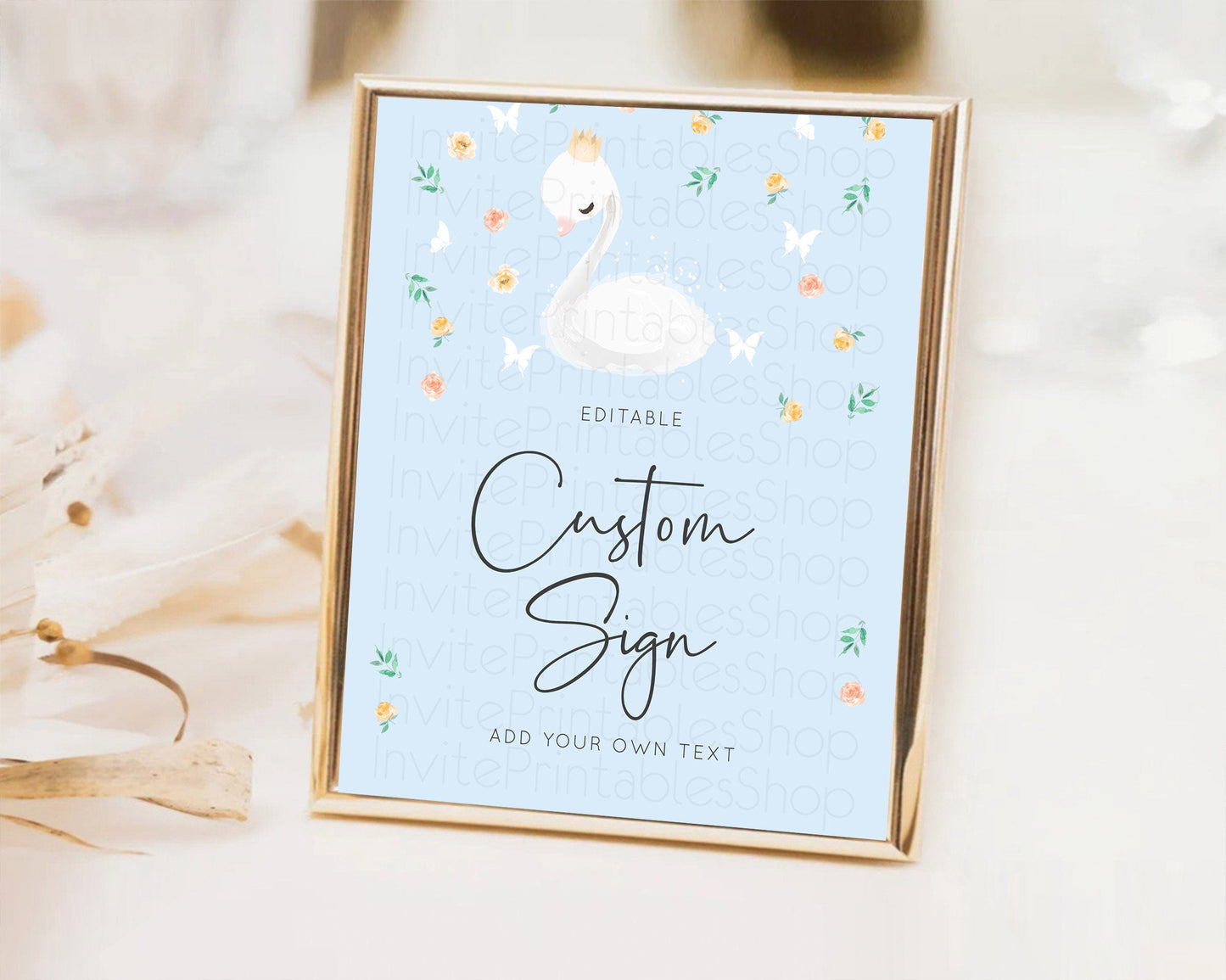 Swan Table Sign Decor Swan Princess Ballet Party Enchanted Swan Lake Secret Garden Pastel Floral 1st Birthday Baptism Baby Shower D10903