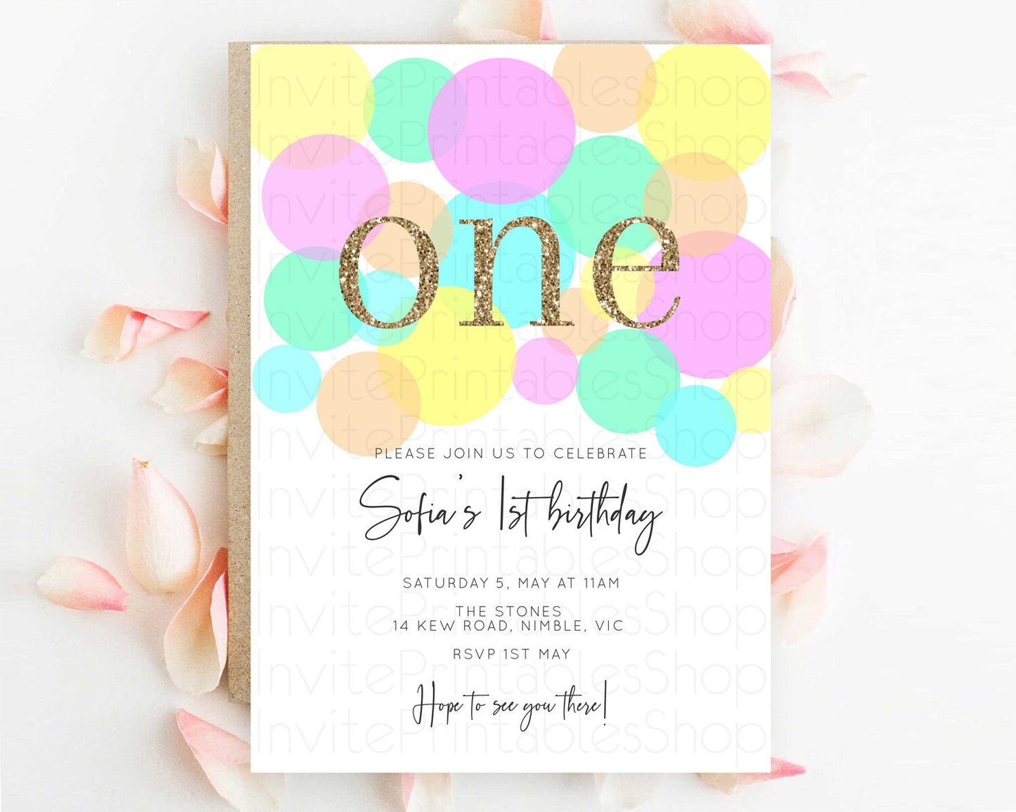 Pastel Birthday Invitation Pastel Confetti Birthday Invitation Bubbles Invitation Colorful Rainbow Confetti 2nd 1st First Birthday D10410