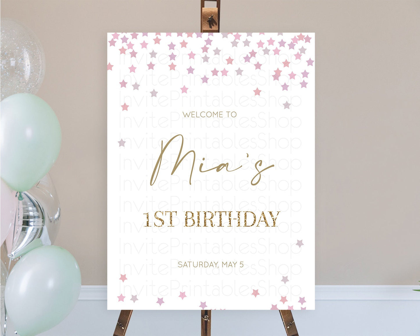 Star Welcome Board Pastel Stars Welcome Sign Shooting Star Rainbow Colorful Confetti Twinkle Little Star First Birthday Welcome Sign D10344