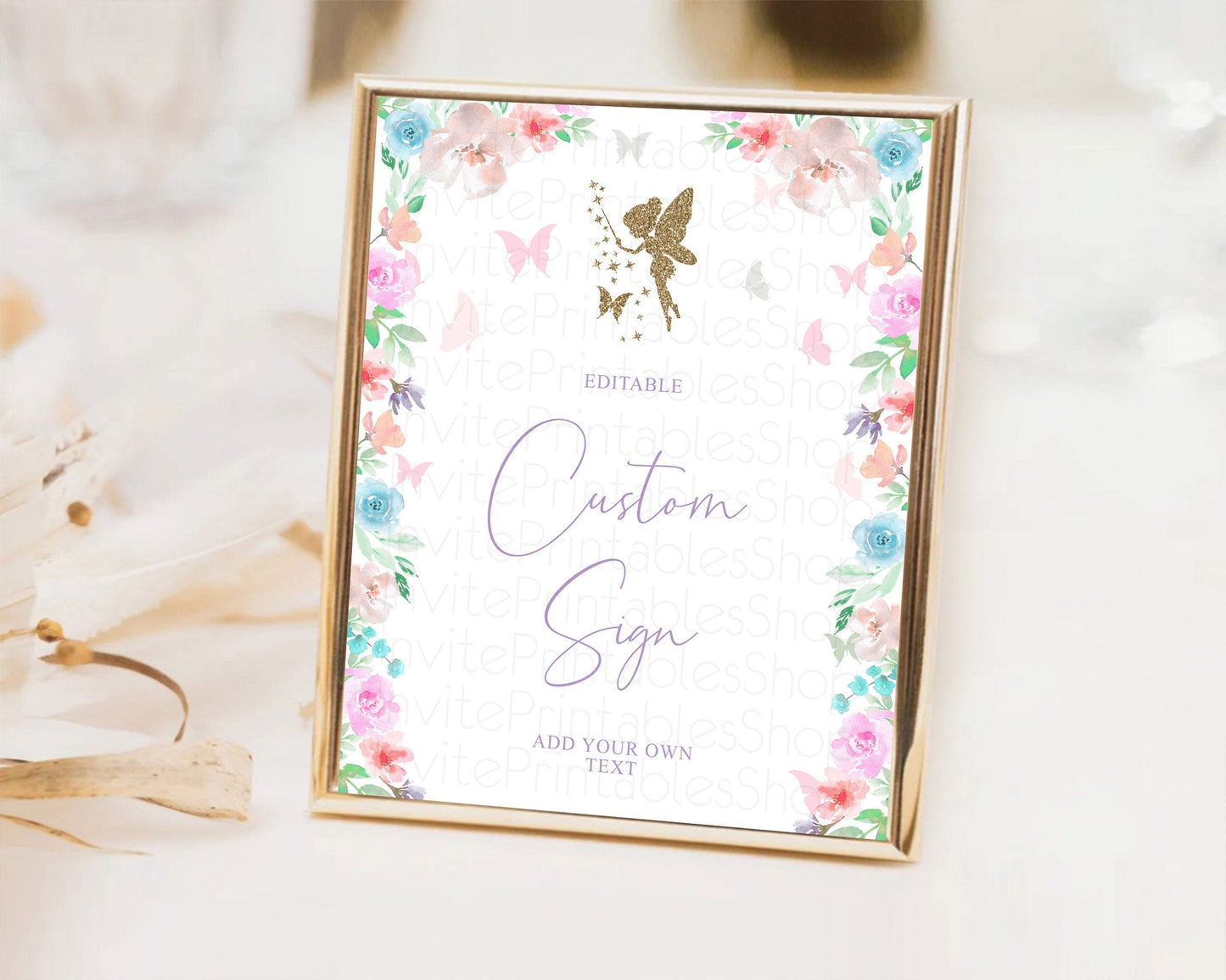 Fairy Sign Enchanted Garden Table Sign Decor Pastel Floral Butterfly Party Secret Garden Birthday Baptism Baby Shower Bridal Shower D10126