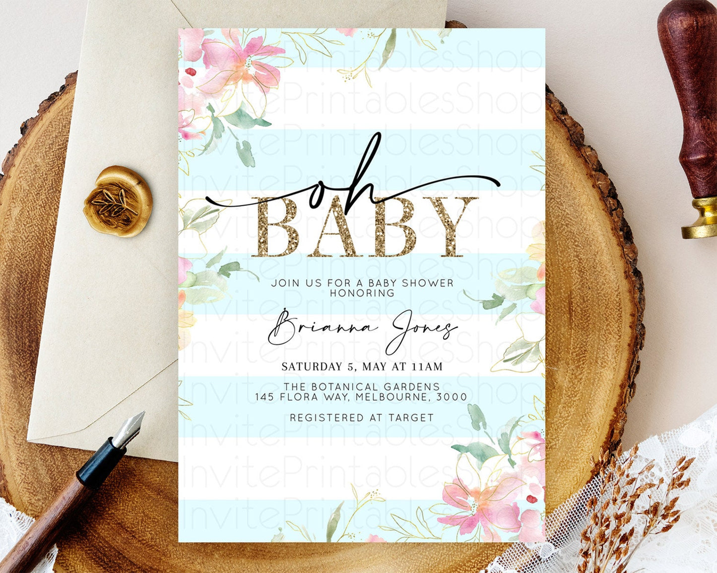 Wildflower Baby Shower Invitation Secret Garden Baby Shower Invitation Pastel Flowers Invite Enchanted Garden Shower Floral Theme D10304