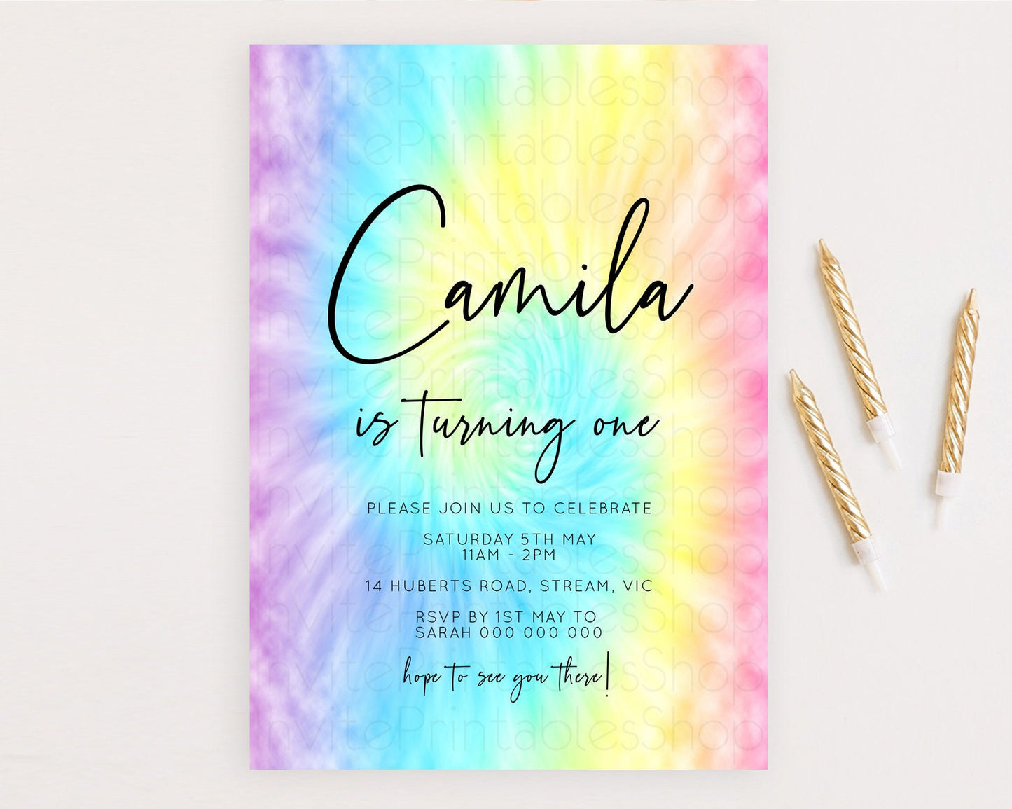 Tie Dye Invitation Rainbow Birthday Invitation Pastel Invitation Colorful Invitation Pastel Rainbow Party 3rd 2nd 1st First Birthday D10578