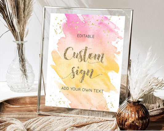 Editable Pastel Sign Ombre Table Sign Decor Pastel Ombre Rainbow Watercolor