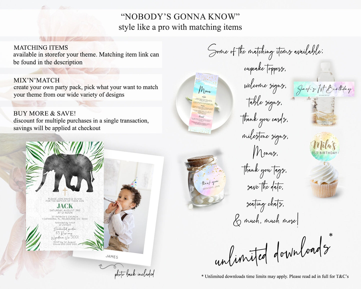 Elephant Baptism Invitation Elephant Baptism 1st Birthday Invitation Safari Christening Invitation TWO Wild ONE Jungle Adventure Zoo D10842