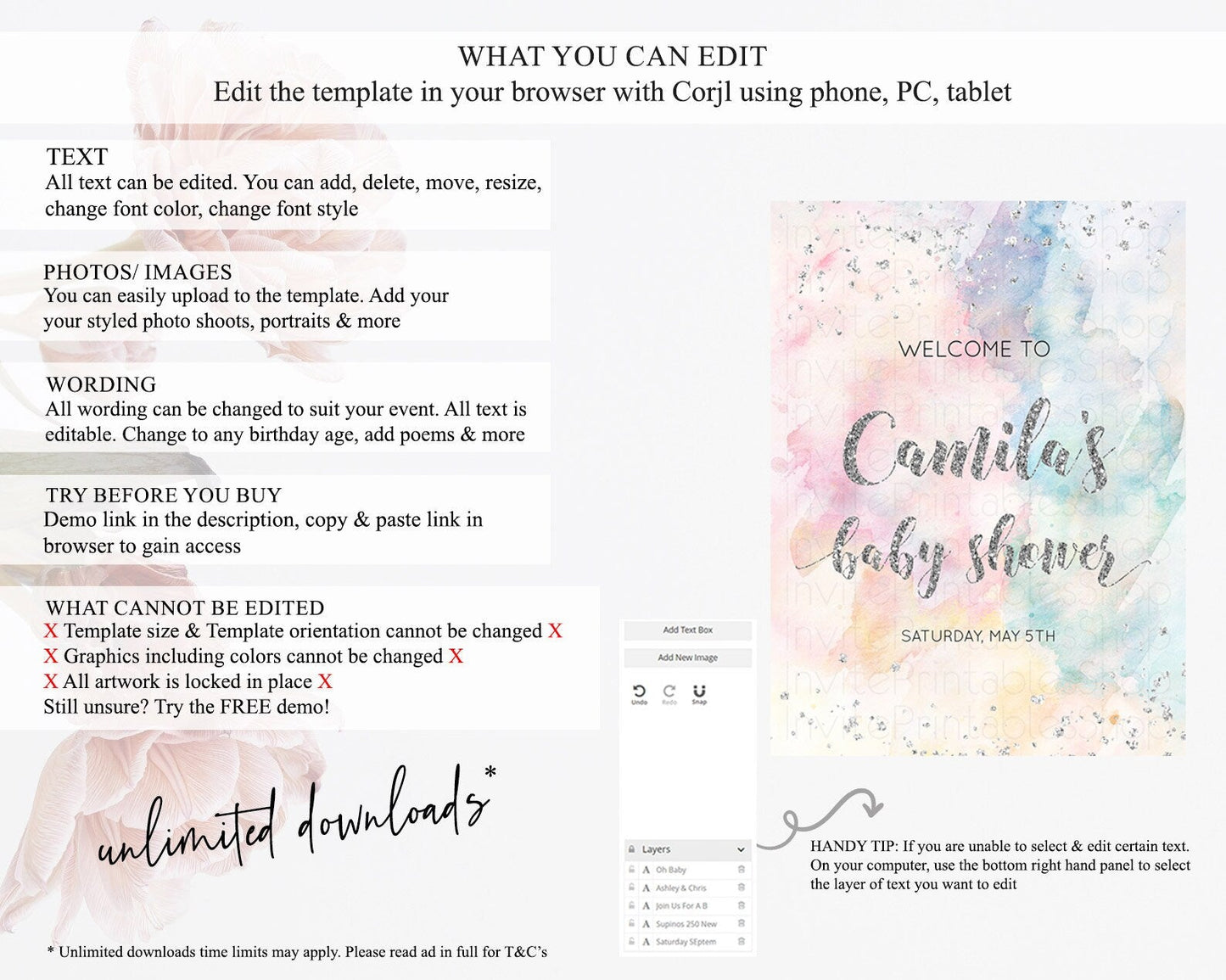 Pastel Rainbow Baby Shower Welcome Sign Pastel Welcome Board Pastel Colorful Party Poster Confetti Watercolor Silver Welcome Sign D10944