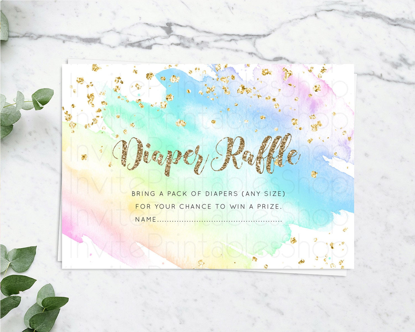 Pastel Diaper Raffle Card Pastel Rainbow Diaper Raffle Insert Colorful Ombre Watercolor Diaper Ticket Confetti Glitter Raffle Game D10637