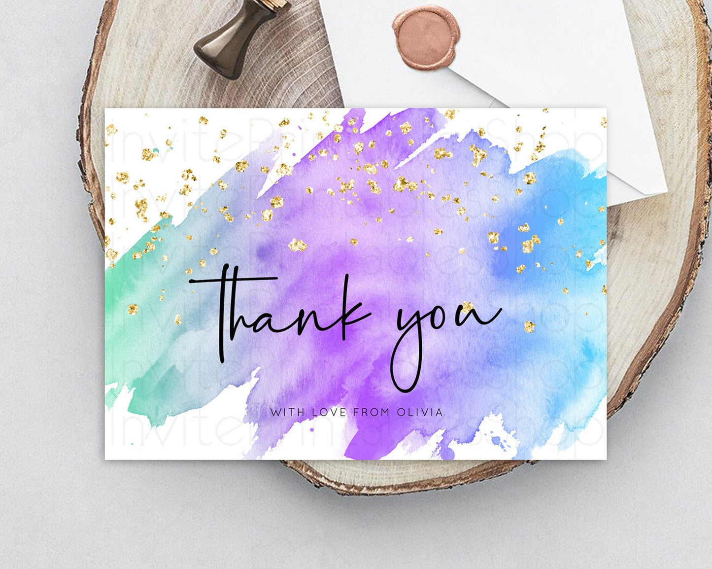 Pastel Thank You Rainbow Thank You Card Colorful Pastel Birthday Thank You Card Confetti Watercolor Pastel Teacher Thank You Cards D10491