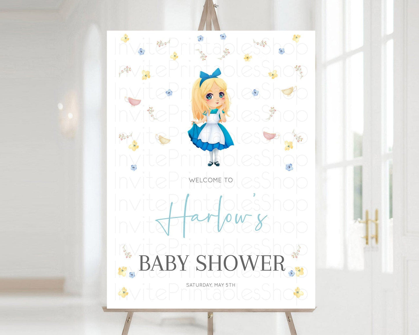 Princess Baby Shower Welcome Sign Castle Welcome Board Secret Garden Enchanted Castle Pastel Floral Garden Baby Shower Welcome Sign D10886