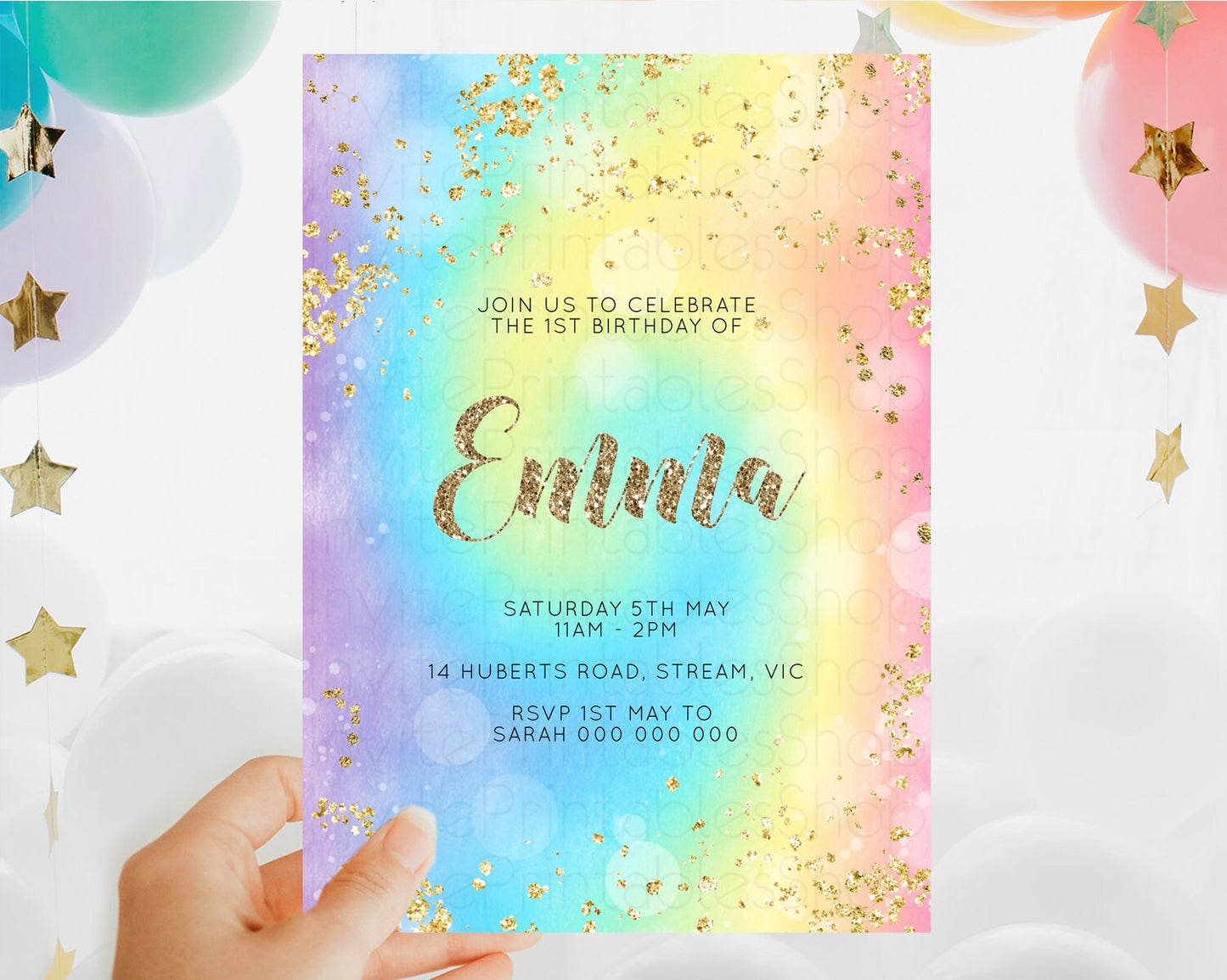 Tie Dye Invitation Rainbow Birthday Invitation Pastel Invitation Colorful Invitation Pastel Rainbow Party 3rd 2nd 1st First Birthday D10568