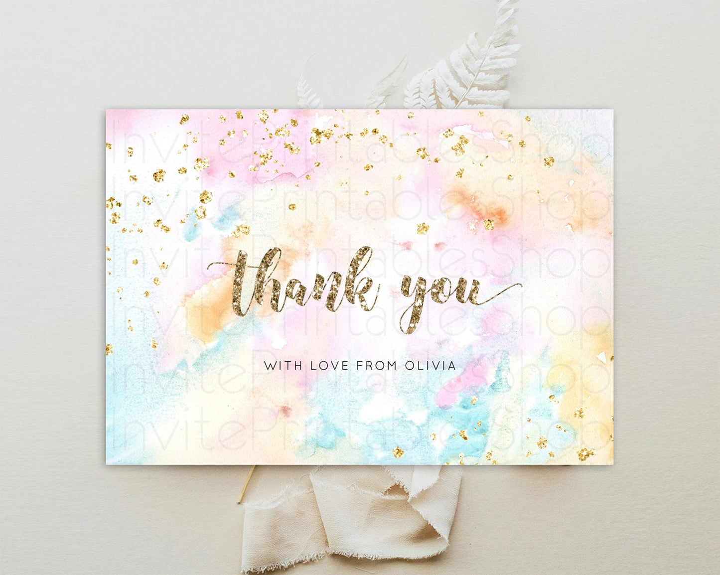 Pastel Thank You Rainbow Thank You Card Colorful Pastel Birthday Thank You Card Confetti Watercolor Pastel Teacher Thank You Cards D10548