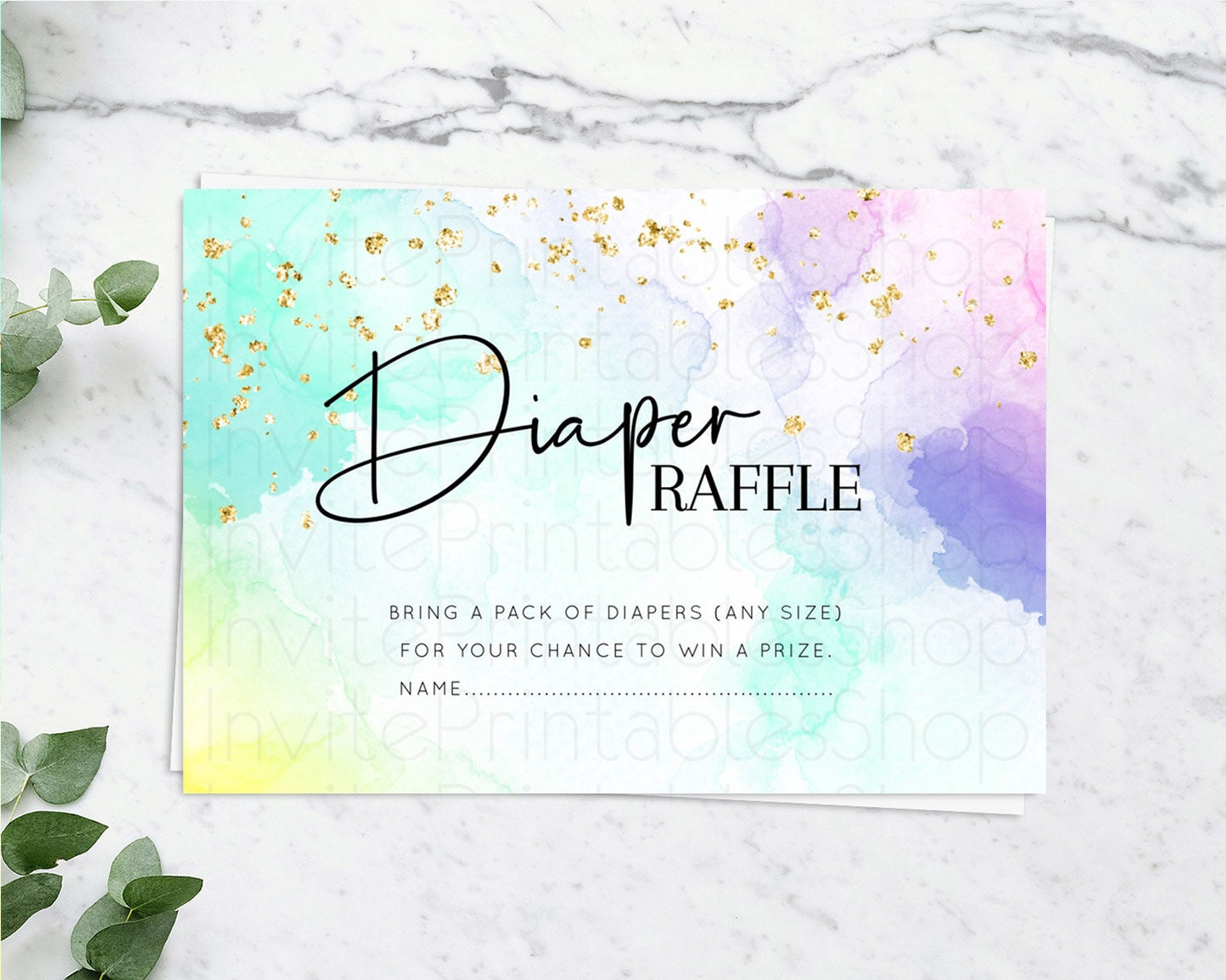 Pastel Diaper Raffle Card Pastel Rainbow Diaper Raffle Insert Colorful Ombre Watercolor Diaper Ticket Confetti Glitter Raffle Game D10158