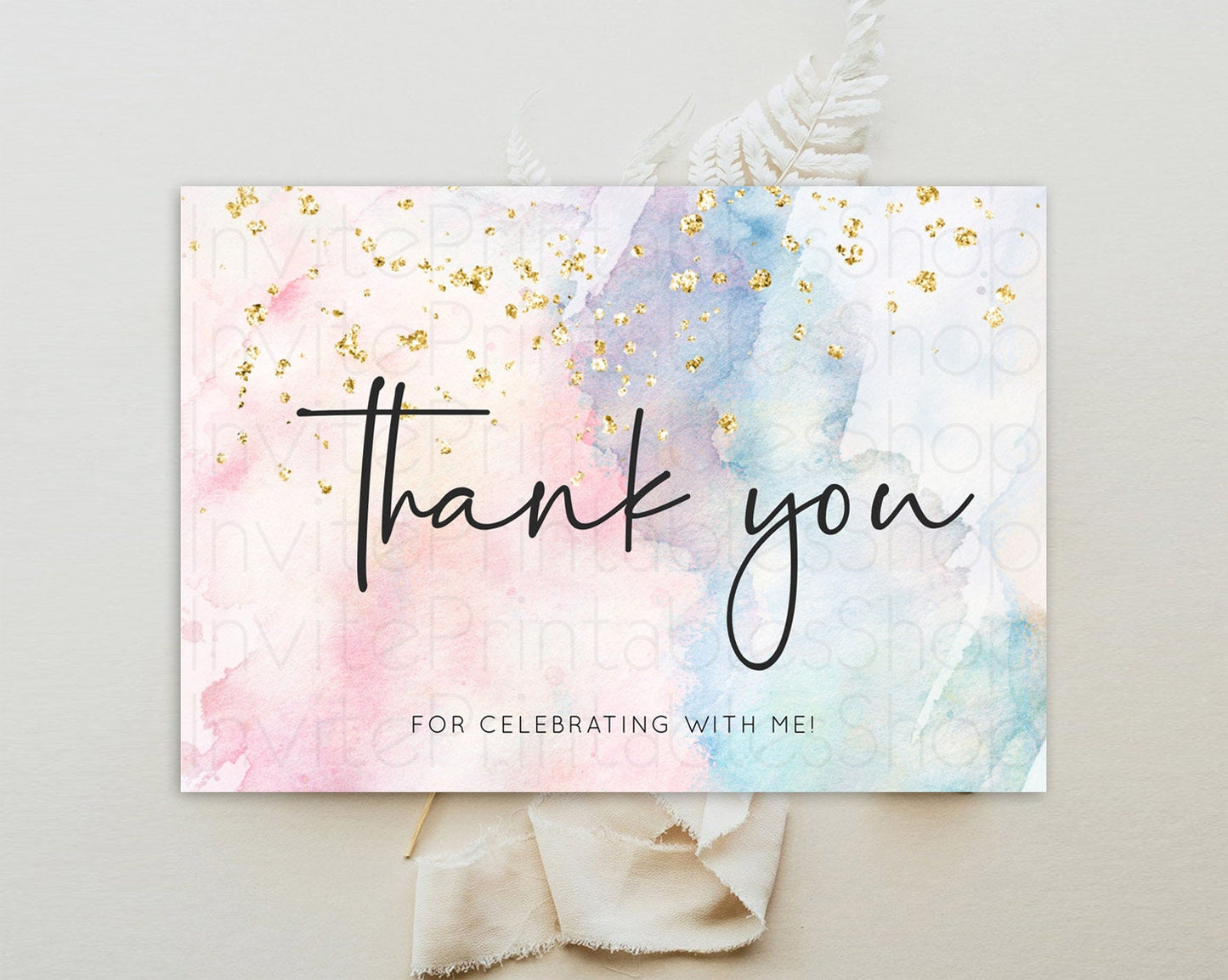 Pastel Thank You Rainbow Thank You Card Colorful Pastel Birthday Thank You Card Confetti Watercolor Pastel Teacher Thank You Cards D10263