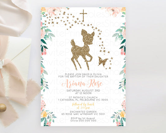 Editable Fawn Baptism Invitation Deer Baptism 1st Birthday Invitation Enchan
