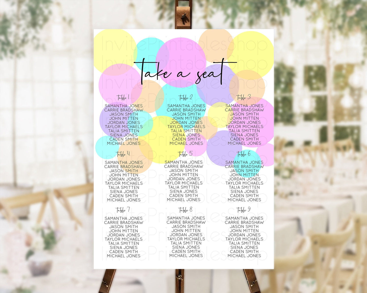 Pastel Seating Chart Pastel Confetti Seating Chart Bubbles Sprinkles Seating Sign Colorful Rainbow Decor Confetti Seating Board D10406