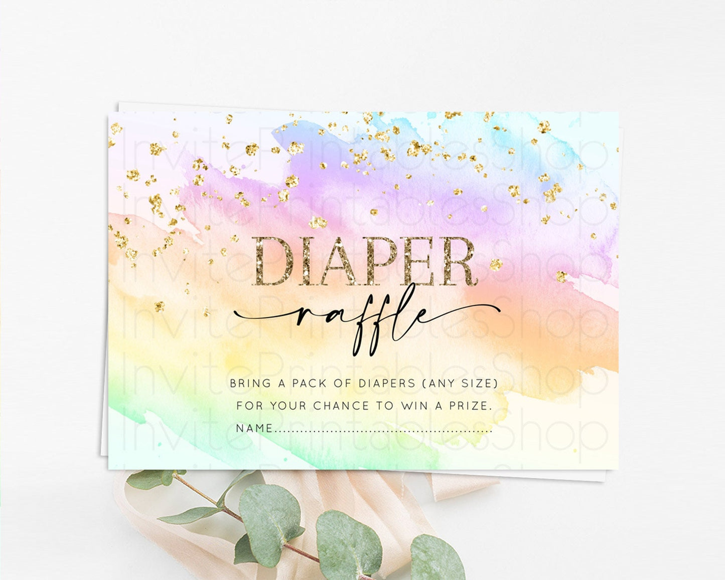 Pastel Diaper Raffle Card Pastel Rainbow Diaper Raffle Insert Colorful Ombre Watercolor Diaper Ticket Confetti Glitter Raffle Game D10645