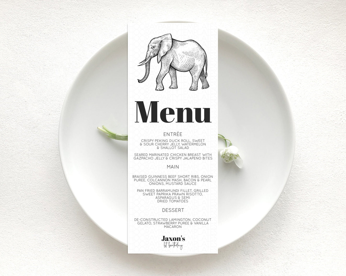 Elephant Menu Elephant Menu Template Elephant Safari Zoo Table Decor Elephant Dinner Dessert Menu Elephant Party Food Menu D10248