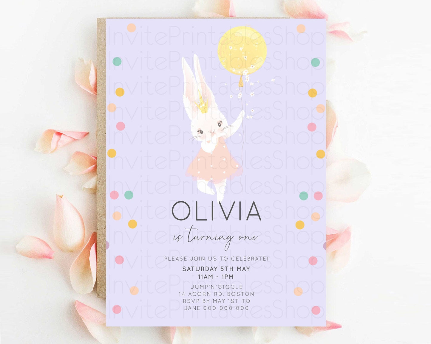 Bunny Birthday Invitation Pastel Bunny Invitation Bunny Balloon Invites Pastel Confetti Balloon Bunny Invites 2nd 1st First Birthday 199v2