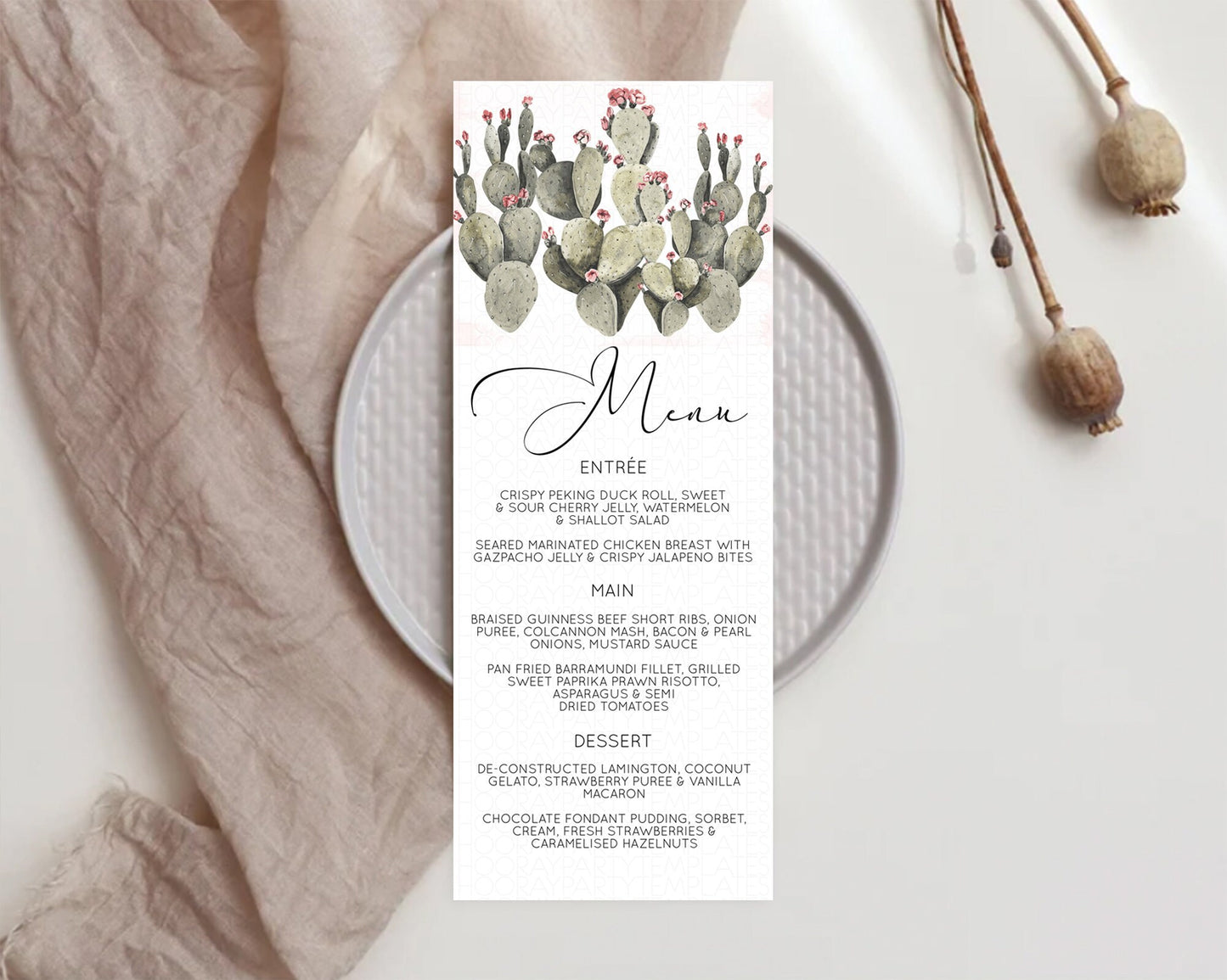 Prickly Pear Menu Template Prickly Pear Menu Cactus Table Decor Tropical Fiesta Party Cactus Dinner Dessert Food Menu D11052