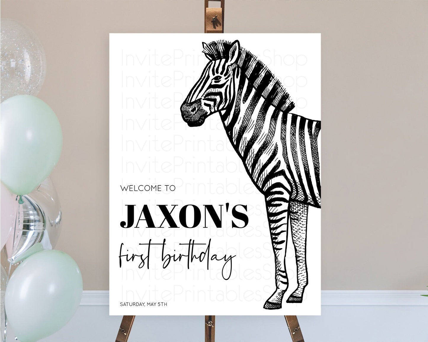 Zebra Welcome Sign Zebra Welcome Board Zebra Welcome Poster Safari Décor Dried Palm Fern Zoo Party Zebra First Birthday Welcome Sign D10249