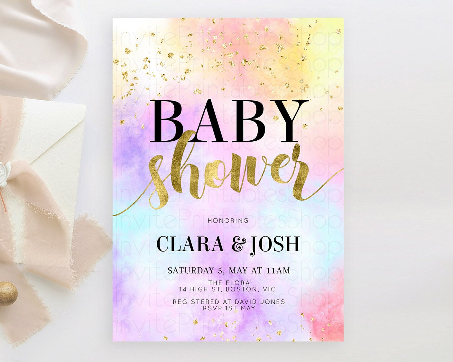 Editable Pastel Baby Shower Invitation Rainbow Baby Shower Invitation Colorf