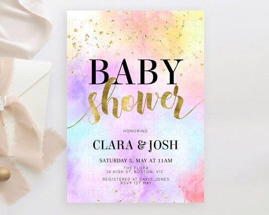 Editable Pastel Baby Shower Invitation Rainbow Baby Shower Invitation Colorf