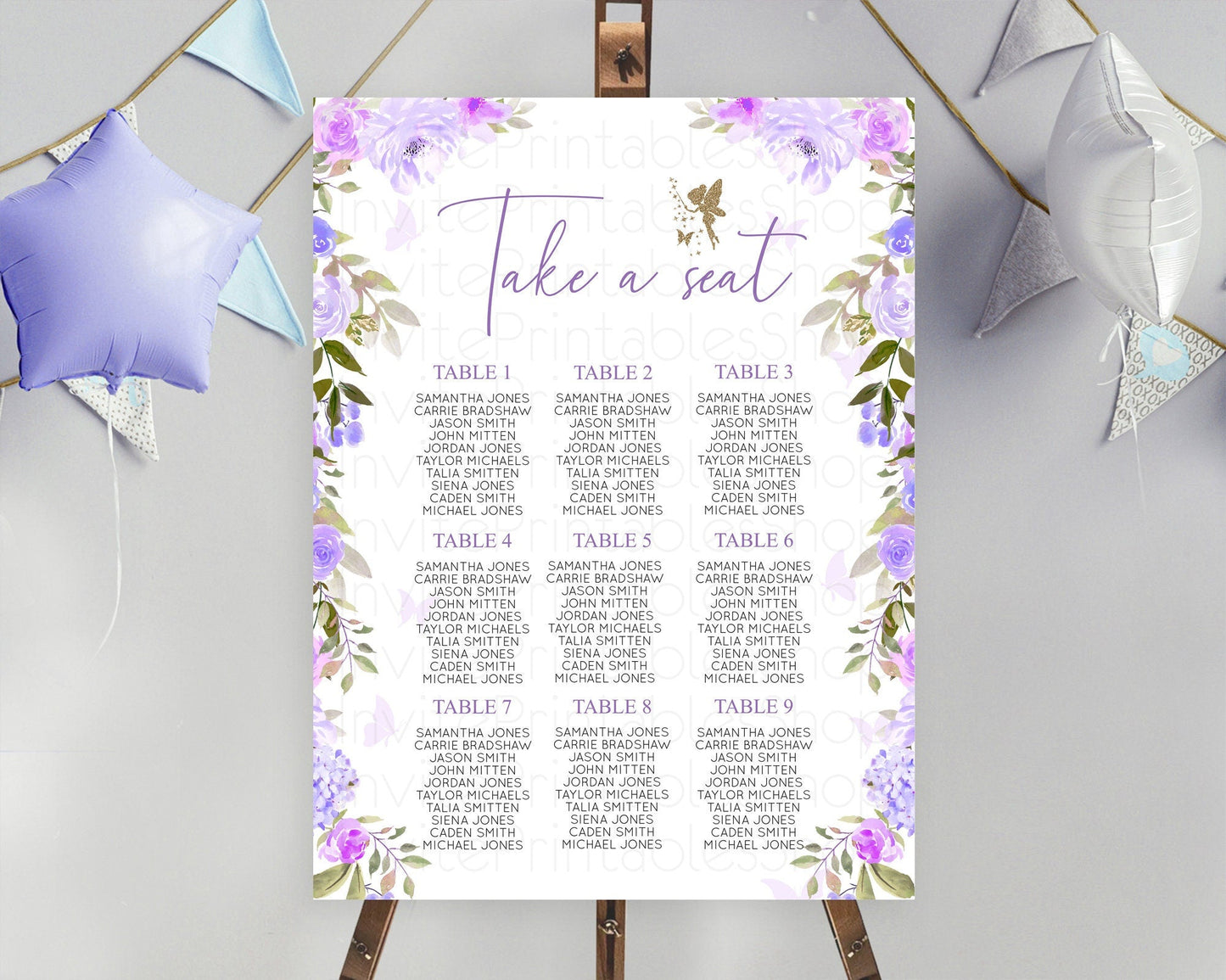 Fairy Seating Chart Pastel Fairy Seating Chart Fairy Tea Party Fairy Garden Seating Sign Enchanted Garden Floral Butterfly Decor D10910
