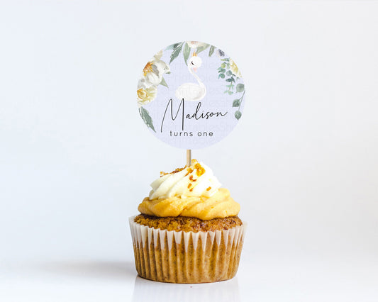 Editable Swan Cupcake Toppers Swan Princess Ballet Cupcake Watercolour Paste