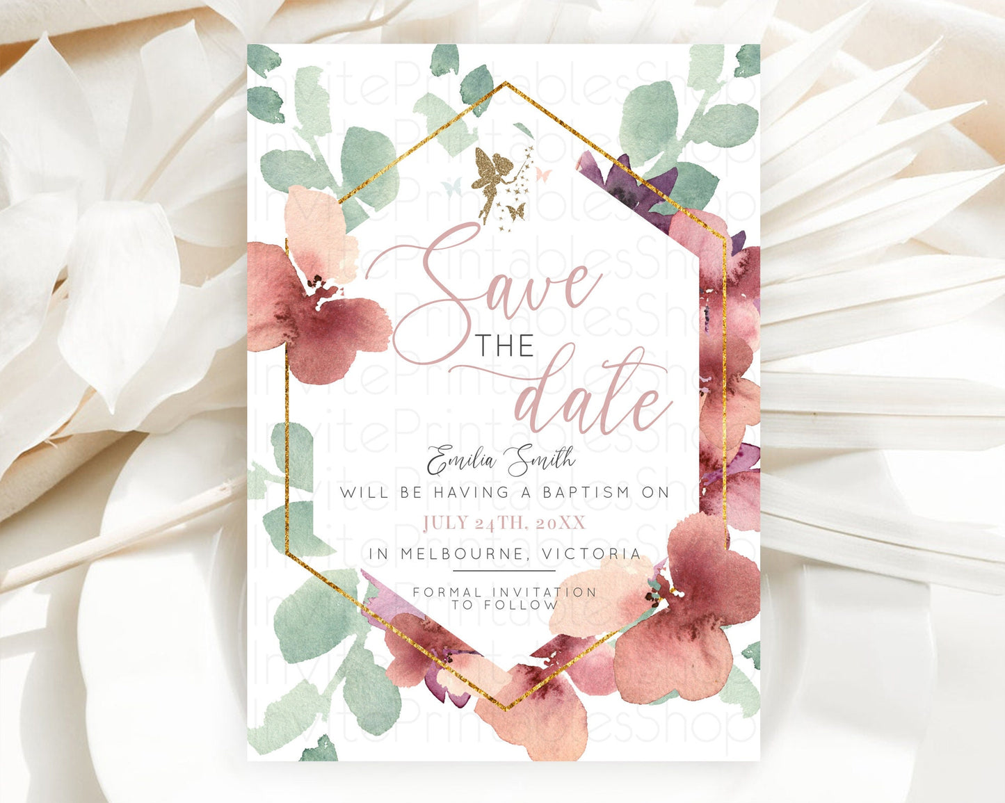 Fairy Save The Date Template Enchanted Garden Pastel Floral Butterfly Party Secret Garden Birthday Baptism Baby Shower Bridal Shower D10460