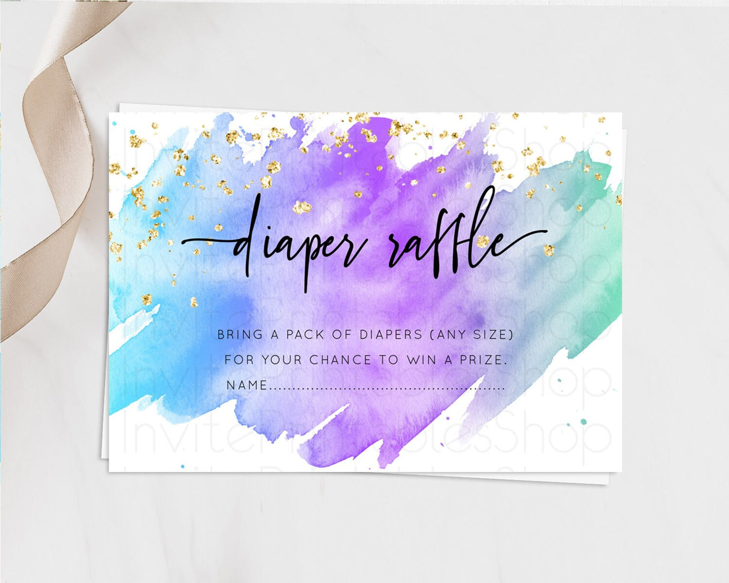 Pastel Diaper Raffle Card Pastel Rainbow Diaper Raffle Insert Colorful Ombre Watercolor Diaper Ticket Confetti Glitter Raffle Game D10491