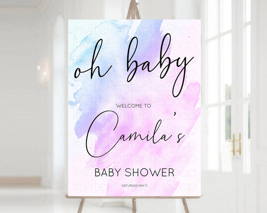 Editable Purple Baby Shower Welcome Sign Purple Watercolor Welcome Board Pas