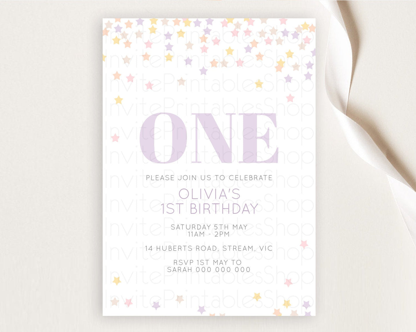 Star Birthday Invitation Pastel Stars Invite Shooting Star Party Rainbow Colorful Confetti Twinkle Little Star 2nd First Birthday D10810