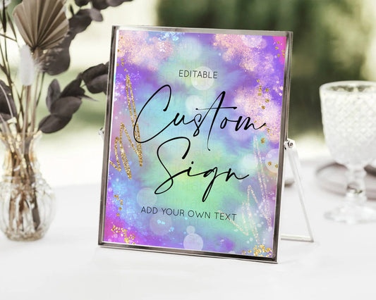 Editable Tie Dye Sign Ombre Table Sign Decor Rainbow Pastel Ombre Watercolor