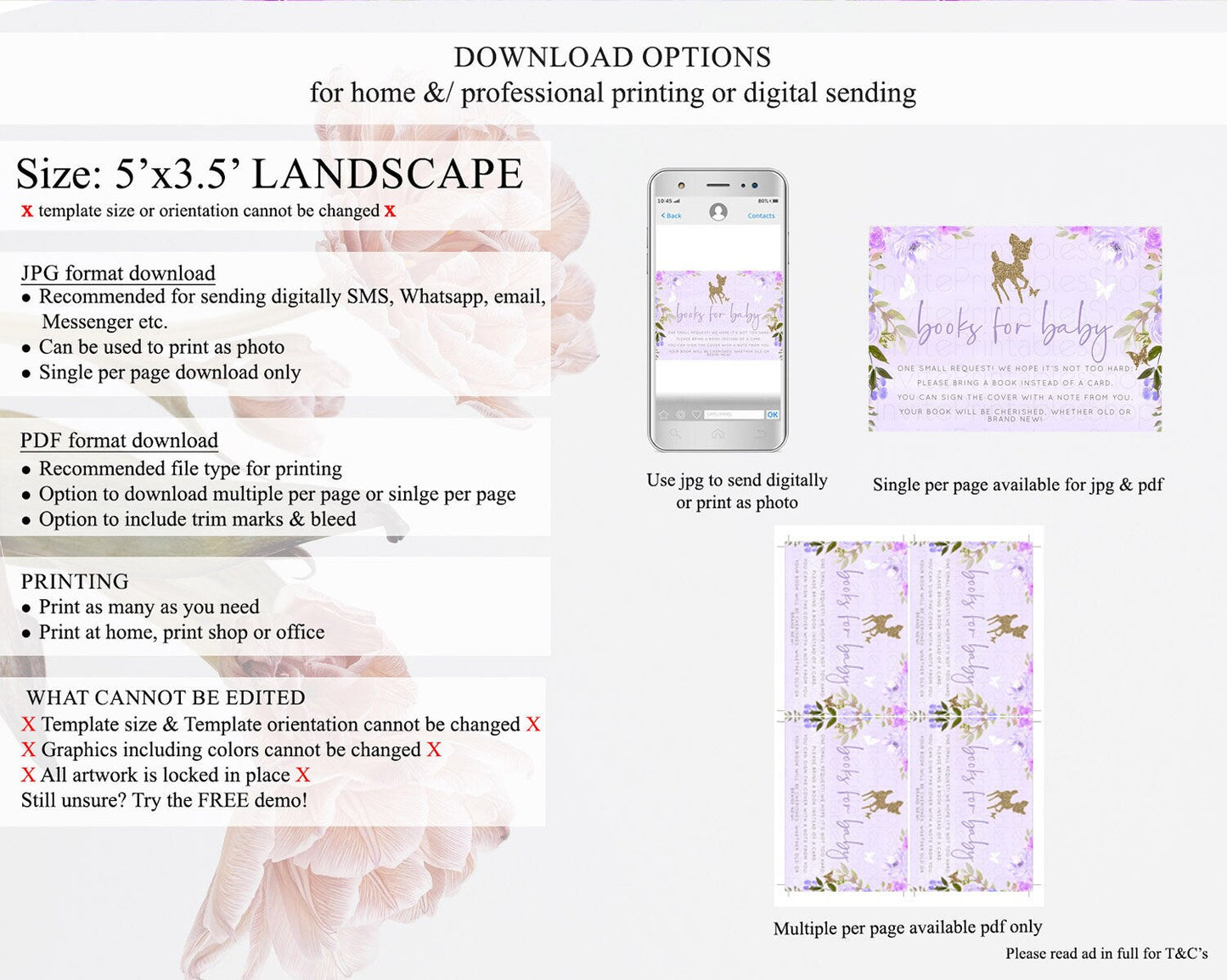 Fawn Books For Baby Card Deer Book Insert Floral Deer Book Card Enchanted Forest Butterfly Pastel Baby Shower Book Poem Request D10963
