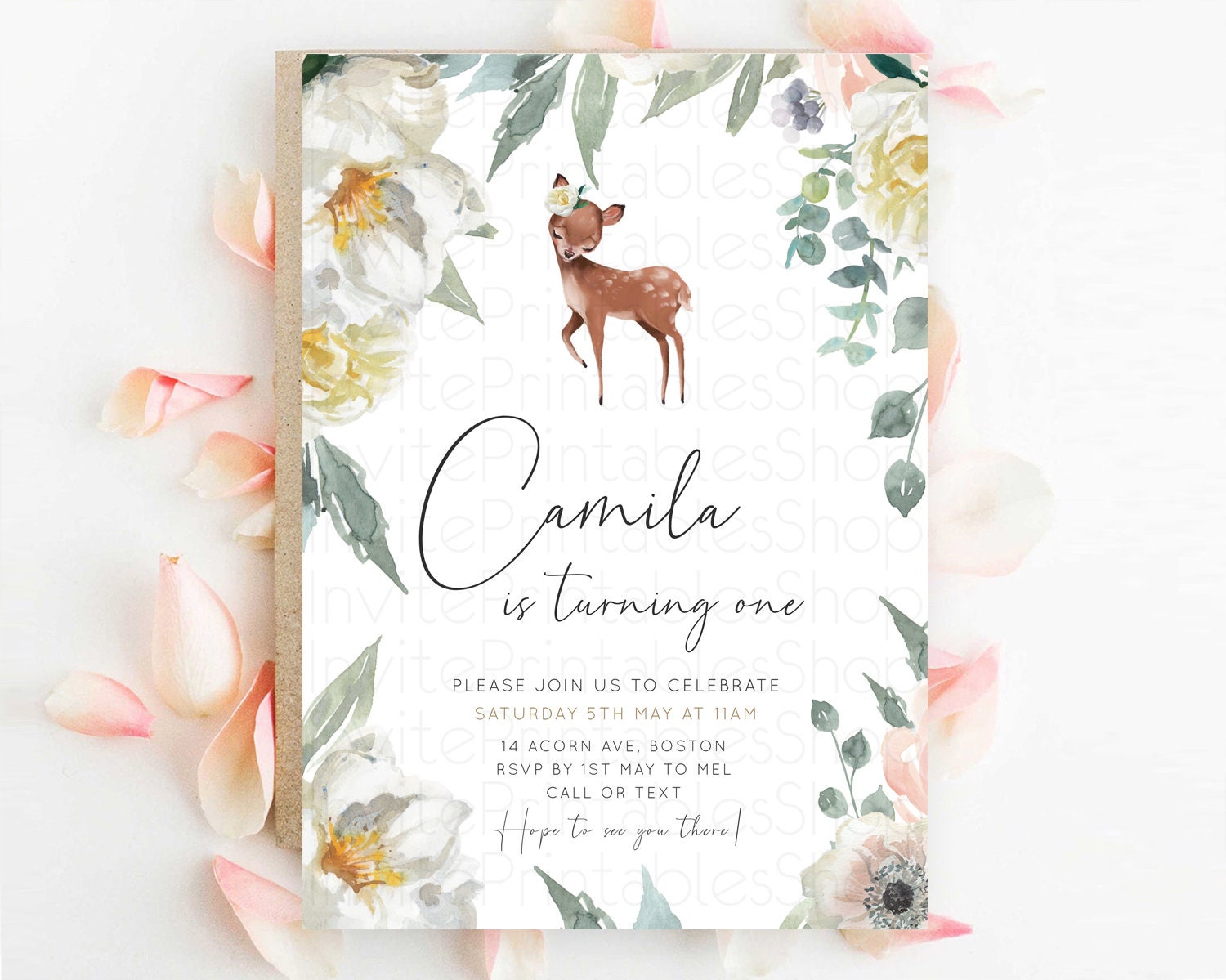 Editable Fawn Birthday Invitation Deer Birthday Invitation Enchanted Forest