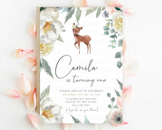 Editable Fawn Birthday Invitation Deer Birthday Invitation Enchanted Forest