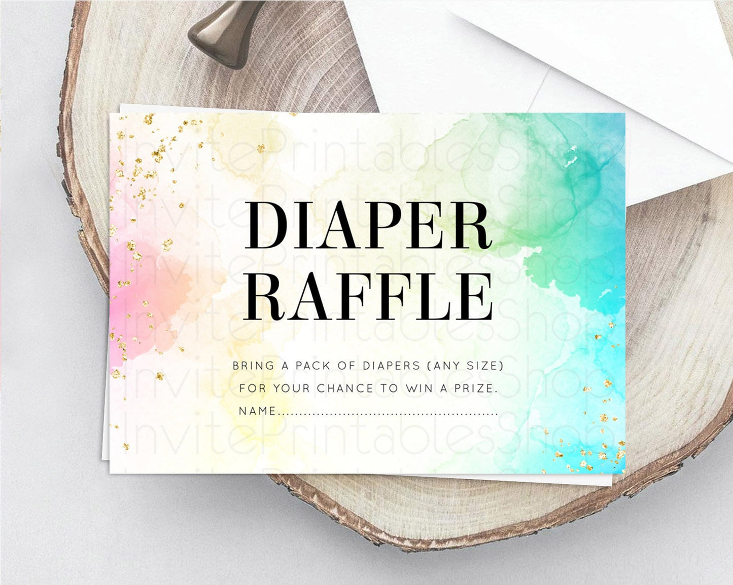 Pastel Diaper Raffle Card Pastel Rainbow Diaper Raffle Insert Colorful Ombre Watercolor Diaper Ticket Confetti Glitter Raffle Game D10770
