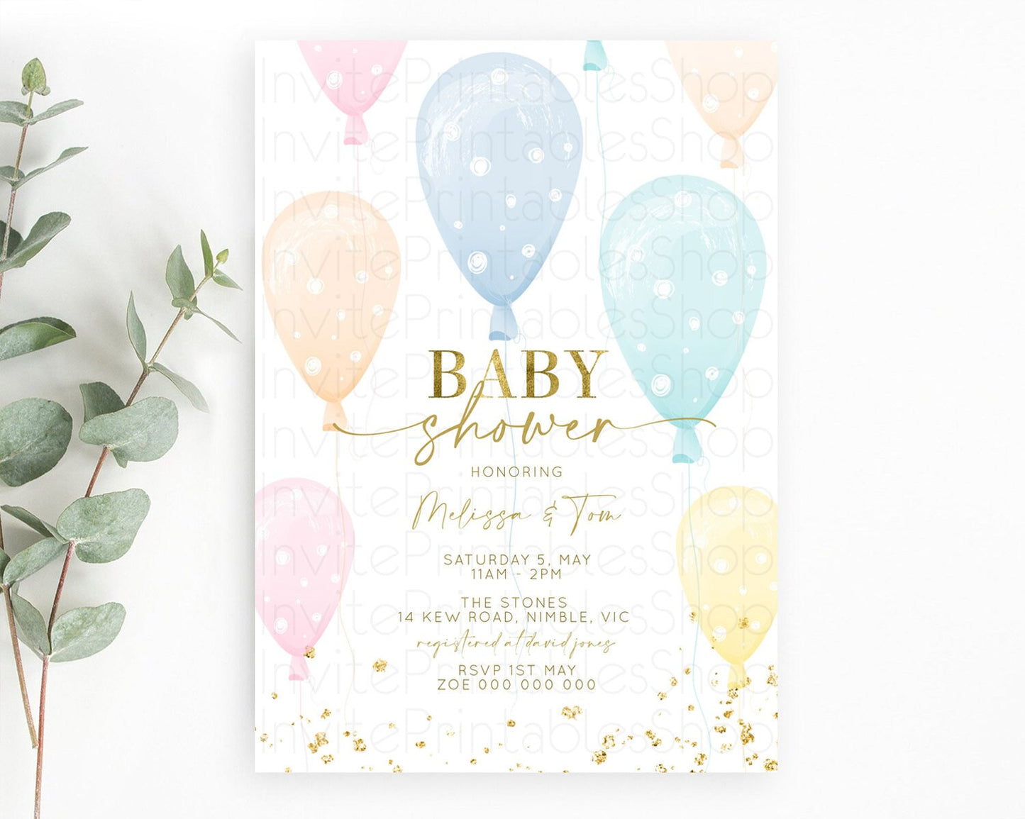 Pastel Balloon Baby Shower Invitation Pastel Balloon Invitation Colorful Pastel Rainbow Balloon Baby Shower Theme D10182