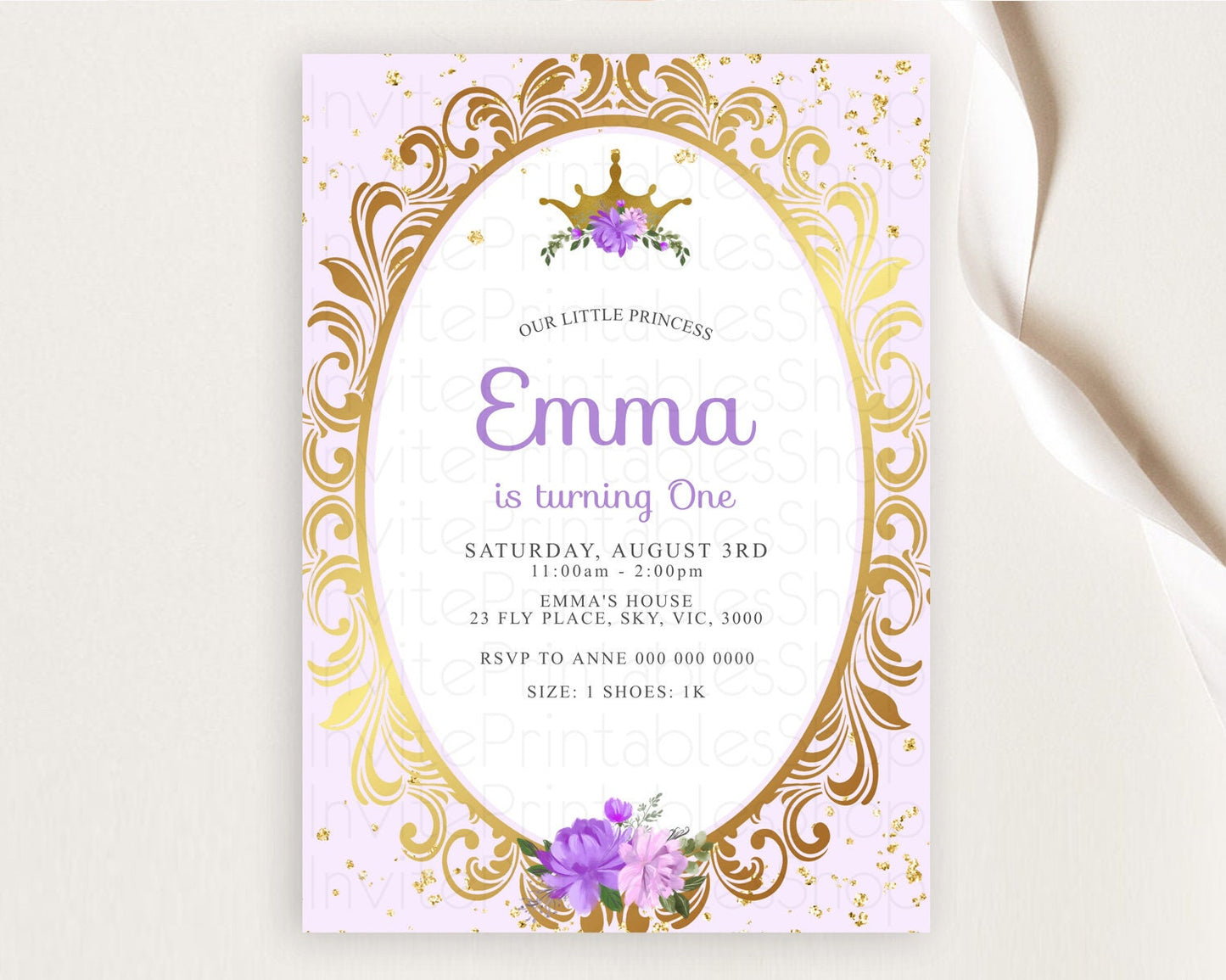 Princess Birthday Invitation Castle Invitation Royal Birthday Fairy Tale Enchanted Mirror Pastel Floral Garden 1st First Birthday D10138