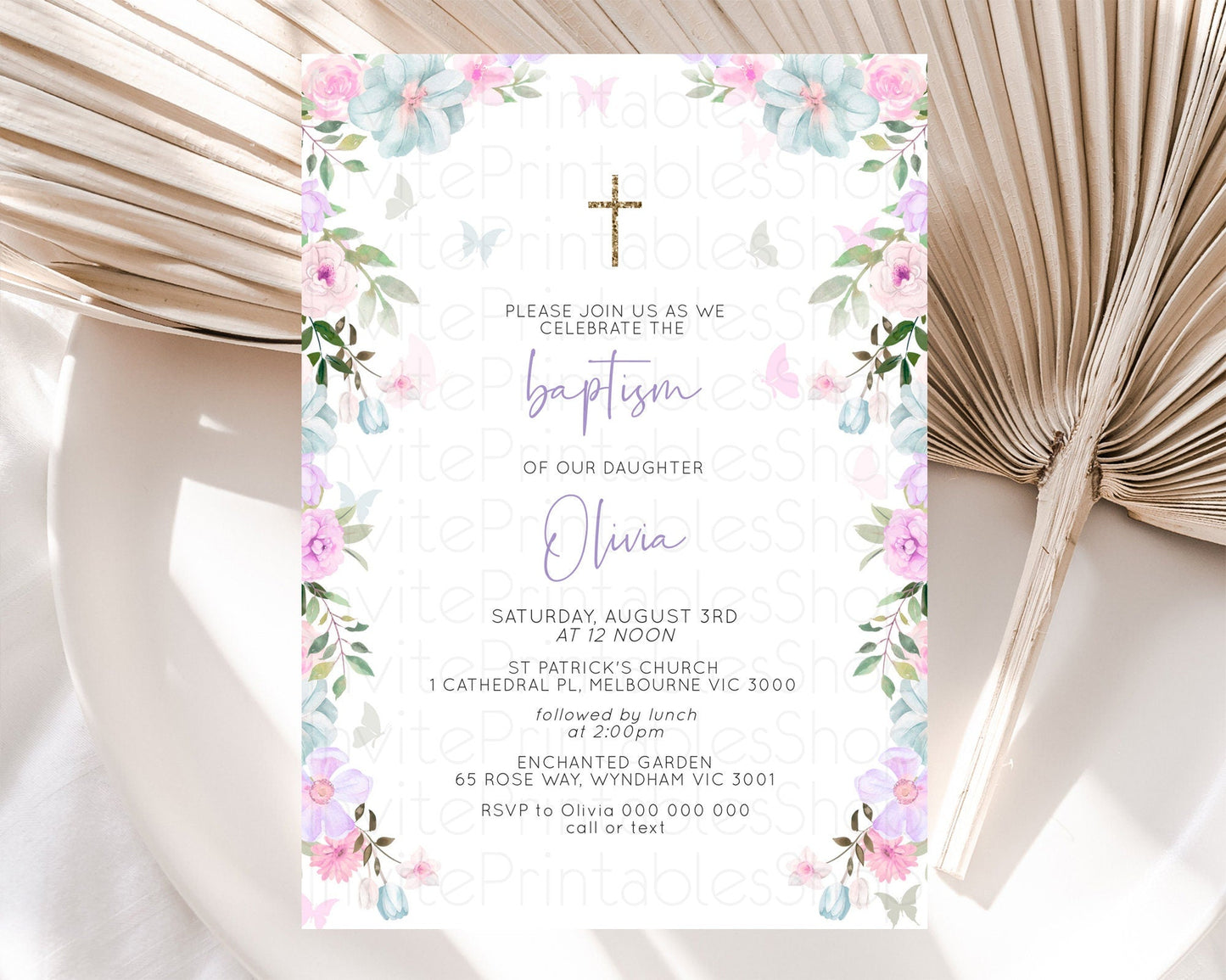 Secret Garden Baptism Invitation Wildflower Baptism Birthday Invite Pastel Flowers Christening Invite Enchanted Garden Boho Floral D10494