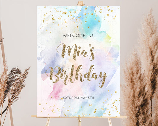 Editable Rainbow Welcome Sign Pastel 1st Birthday Sign Ombre Watercolor Birt