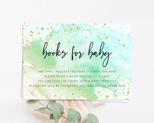 Editable Green Books For Baby Card Green Watercolor Book Insert Pastel Green