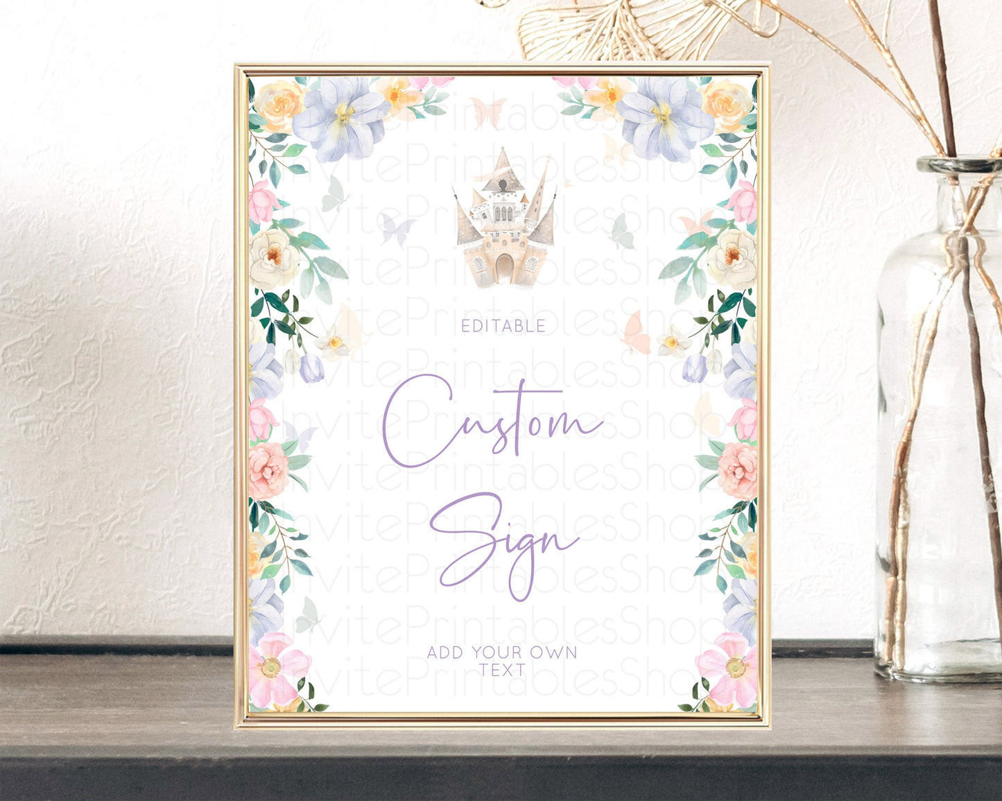 Princess Party Table Sign Decor Secret Garden Enchanted Castle Pastel Floral Royal Party For 1st Birthday Baptism Baby Shower D10473