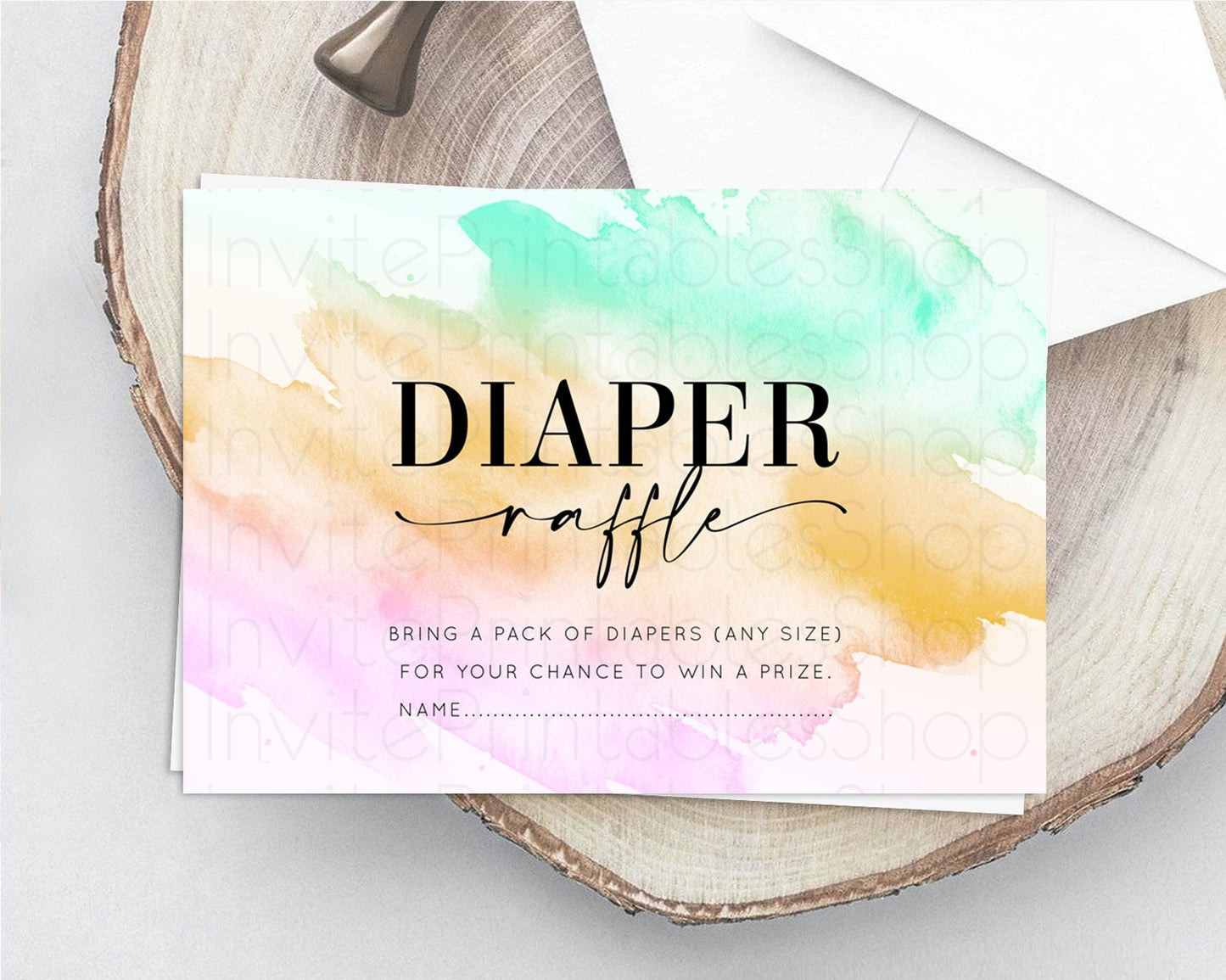 Pastel Diaper Raffle Card Pastel Rainbow Diaper Raffle Insert Colorful Ombre Watercolor Diaper Ticket Confetti Glitter Raffle Game D10962