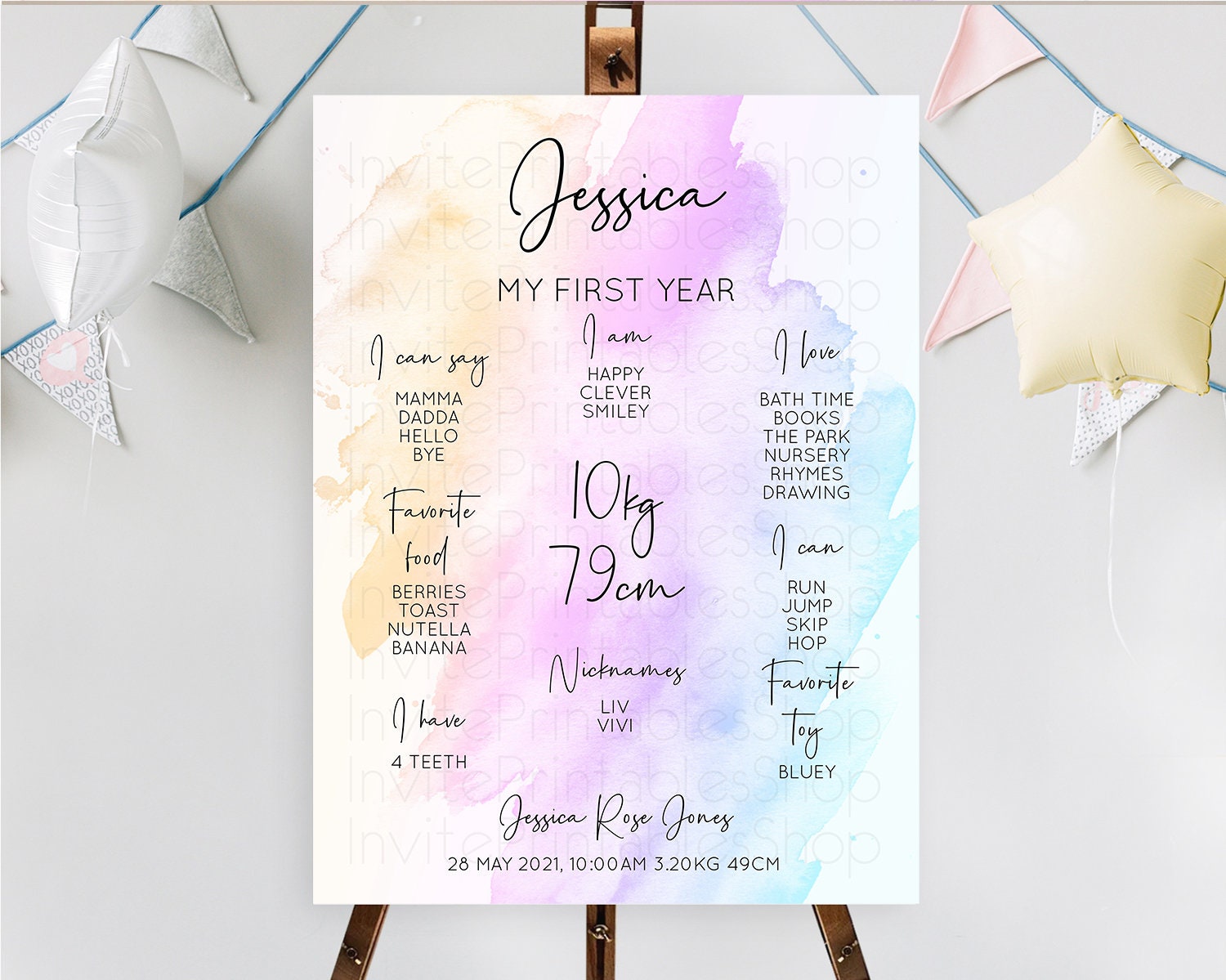 Editable Pastel First Birthday Milestone Board Pastel Rainbow Milestone Post