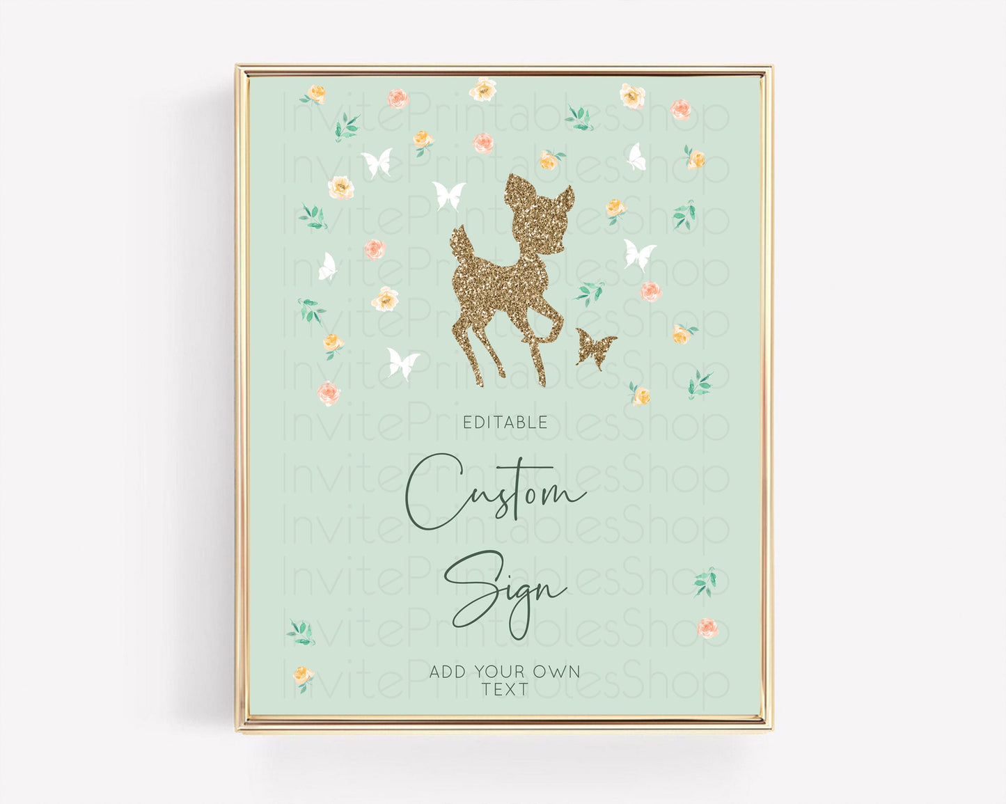 Fawn Deer Sign Pastel Floral Deer Table Sign Decor  Enchanted Forest Butterfly Party 1st Birthday Baptism Baby Shower Bridal Shower D10385