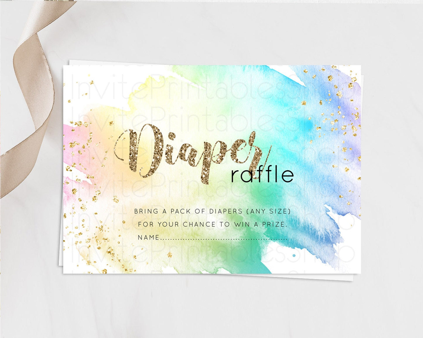 Pastel Diaper Raffle Card Pastel Rainbow Diaper Raffle Insert Colorful Ombre Watercolor Diaper Ticket Confetti Glitter Raffle Game D10256