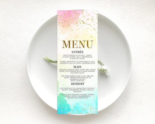 Editable Pastel Menu Pastel Rainbow Menu Template Colorful Pastel Table Deco
