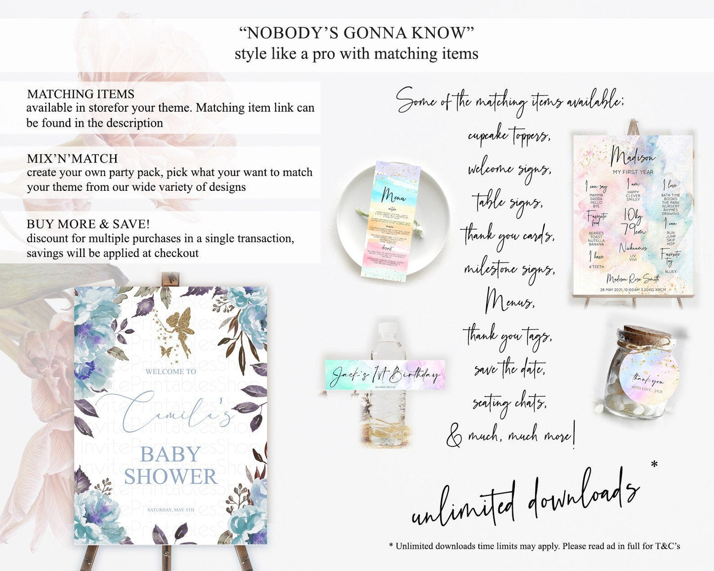 Fairy Baby Shower Welcome Sign Fairy Welcome Board Enchanted Garden Pastel Floral Butterfly Decor Secret Garden Fairy Welcome Sign D10728