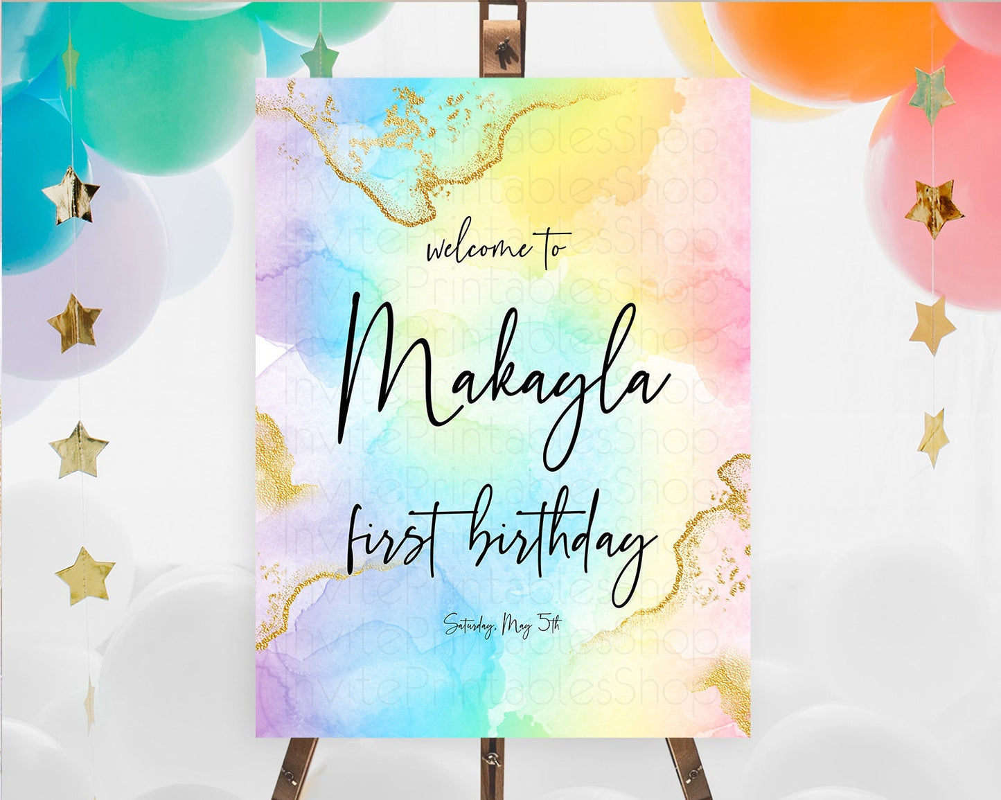 Pastel Welcome Sign Pastel Rainbow Welcome Sign Colorful Rainbow Confetti Watercolor Glitter Pastel First Birthday Welcome Sign D10588