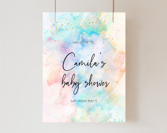 Rainbow Welcome Sign Pastel Baby Shower Board Colorful Watercolor Baby Shower Board Ombre Welcome Board Glitter Sprinkles Welcome Sign 276v3